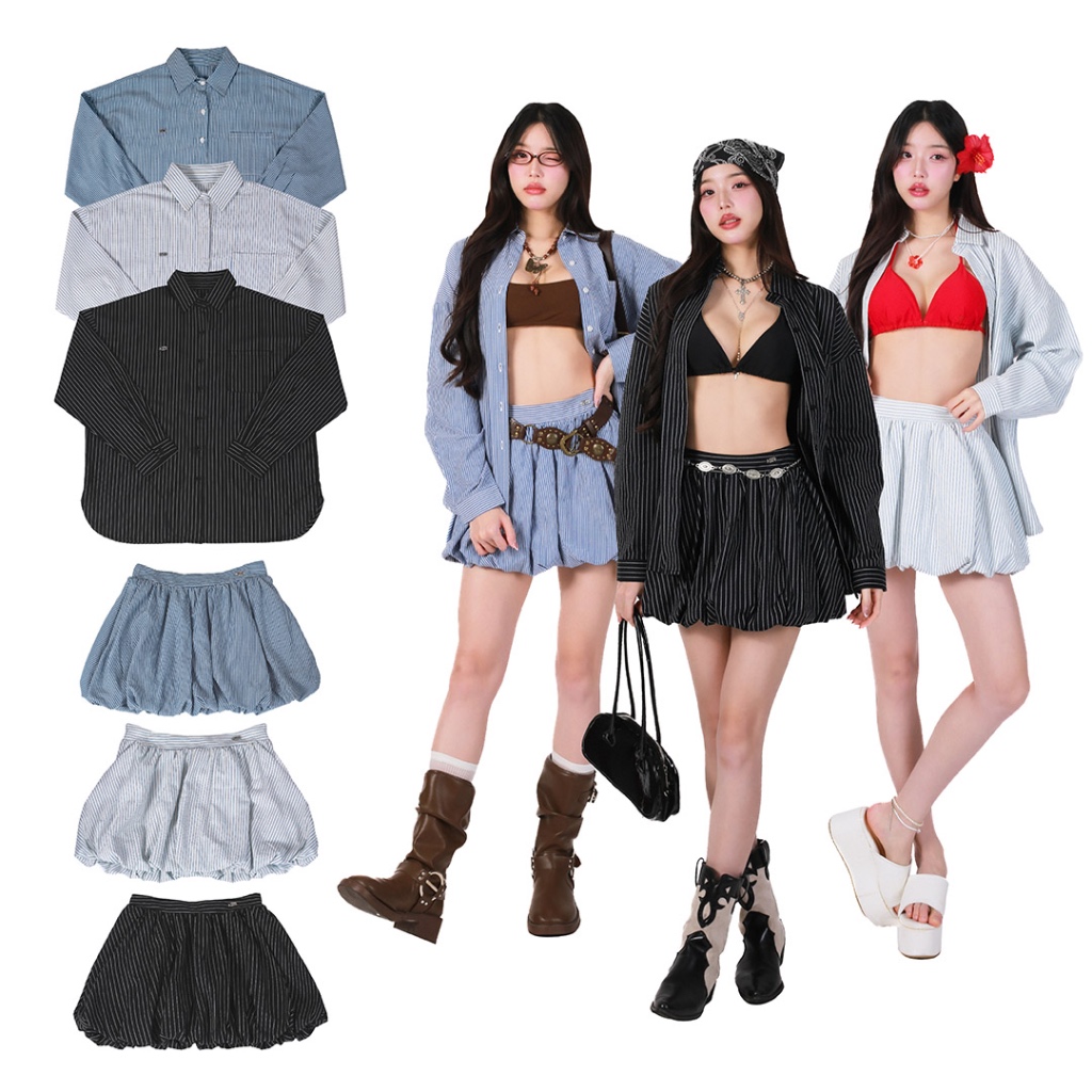 kome.offi เสื้อเชิ้ตแขนยาว/กระโปรงบอลลูน (Sienna Set) Summer Srenade Collection