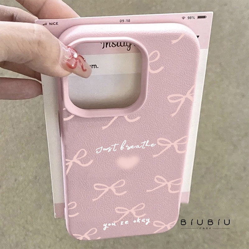 เคสหนัง iPhone 16 Pro Max 11 เคสนิ่ม TPU โบว์สวยน่ารัก Compatible With iPhone15 Pro max 14 13 12 Pro max XS XR 7/8 Plus