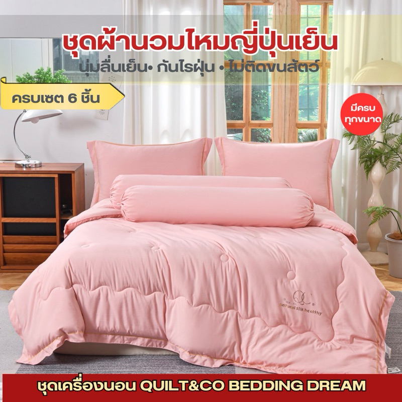 ชุดผ้านวมไหมญี่ปุ่นเย็น โทนสีพาสเทล ครบเซ็ต6ชิ้น นุ่ม ลื่น เย็นสบาย ไม่ติดขนสัตว์ ห่มได้ทุกฤดู