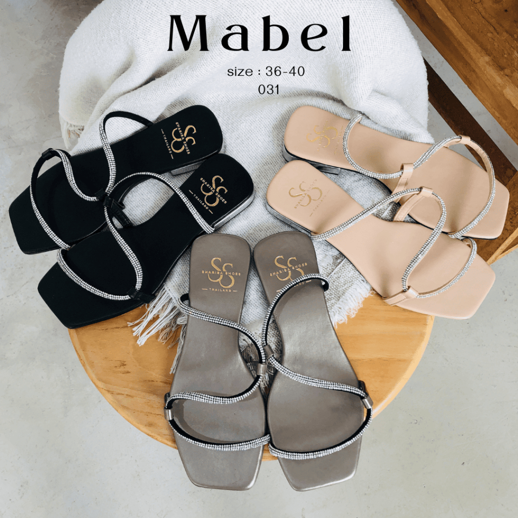 Sharisa Shoes รุ่น MABEL (031) รองเท้าแตะสวมเส้นเพชร พื้นนิ่ม สายไขว้เก็บหน้าเท้า เสริมส้น ส่งไว