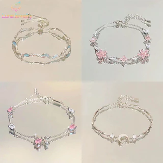 COD💖กำไลข้อมือ ผู้หญิง คริสตัลสีชมพู สร้อยข้อมือผีเสื้อ ซูซูรัน ดวงจันทร์ สร้อยข้อมือ ละเอียดอ่อนหวาน เครื่องประดับ-Lune