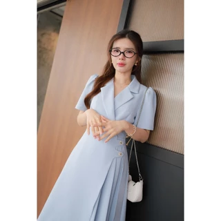 "Romi"Oil" Timeless Grace Dress (Blue) J536 ชุดเดรสสีฟ้า (ติดกระดุมดอกไม้ด้านหน้า)