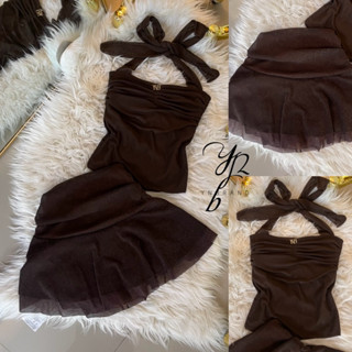 Set สองชอ้นตาข่ายซีทรูผูกคอกระโปรงกลิตเตอร์ 88YNB