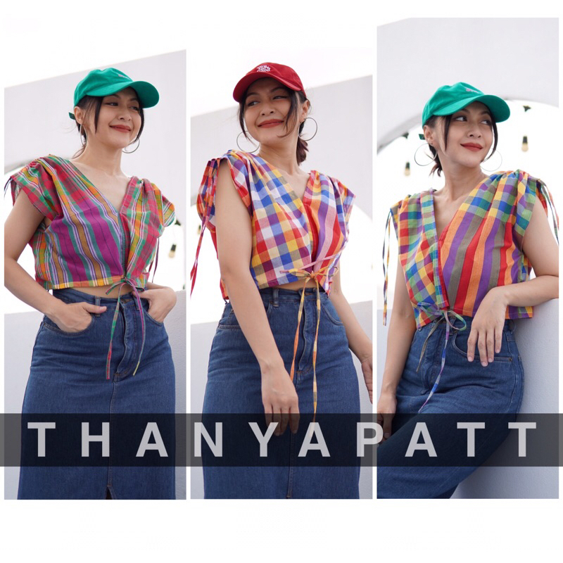 เสื้อไหล่รูด ผ้าขาวม้า Handmade ไม่ซ้ำใคร