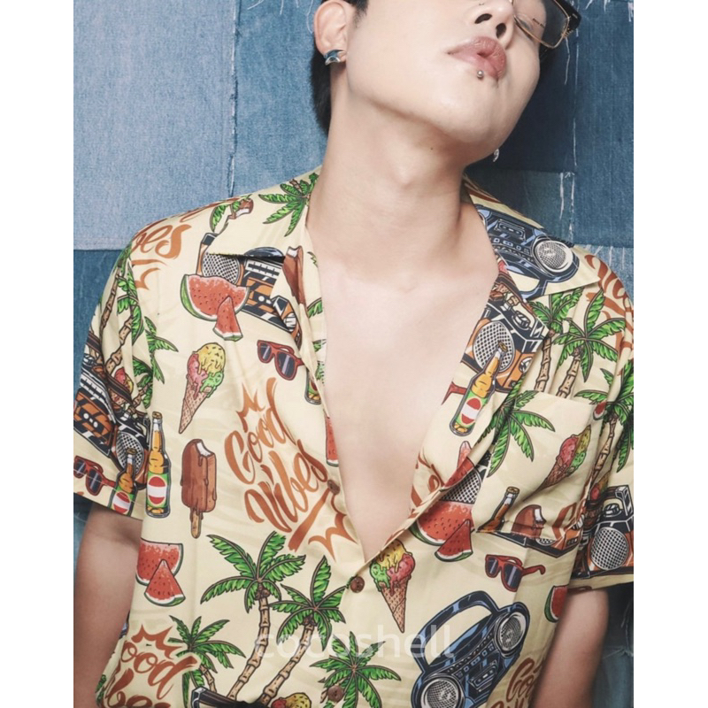 ✅รุ่นขายดี สงกรานต์ สินค้าพร้อมส่งจากไทย✅เสื้อฮาวาย Cocoshell ไม่ยับไม่ร้อนไม่ต้องรีด  ผ้าไหมอิตาลี H399 ลายวิทยุแตงโม
