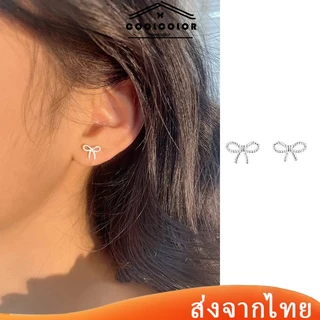 ในไทย💖ต่างหูสตั๊ด เงิน S925 ประดับโบว์ กลวง เรียบง่าย ป้องกันอาการแพ้ เครื่องประดับแฟชั่น สําหรับผู้หญิง 1 คู่COD