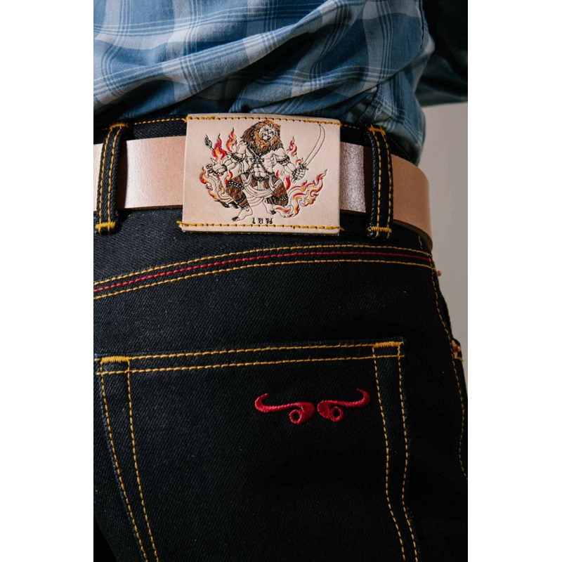 KHEN DENIM รุ่น นรสิงห์ ผ้าดิบ 20​ oz.​ สี​ indigoDeep​blue​ มีกระบอกเล็กกระบอกตรงสินค้าแบรนด์ไทยแท้