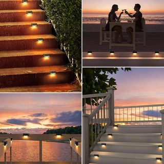 4ชิ้น ไฟติดบันได โซล่าเซลล์ ติดกำแพงหน้าบ้าน รั้วบ้าน เพิ่มความสวยงาม ไฟเหลือง Solar light 1 LED
