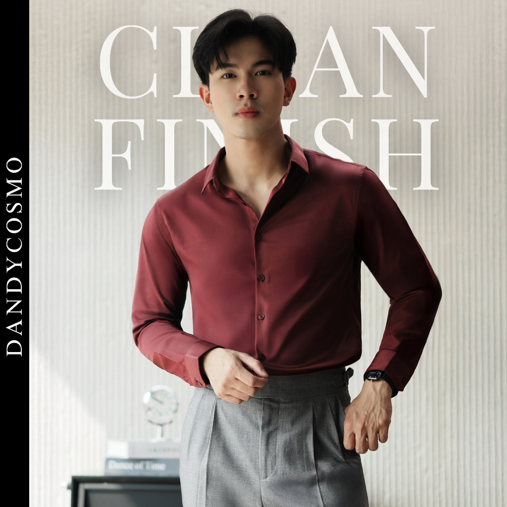 DANDY COSMO | เสื้อเชิ้ต แขนยาวคอปก รุ่น Clean Finished Collar ทรง Smart Fit ไร้รอยเย็บที่สาบเสื้อหน้า French Front