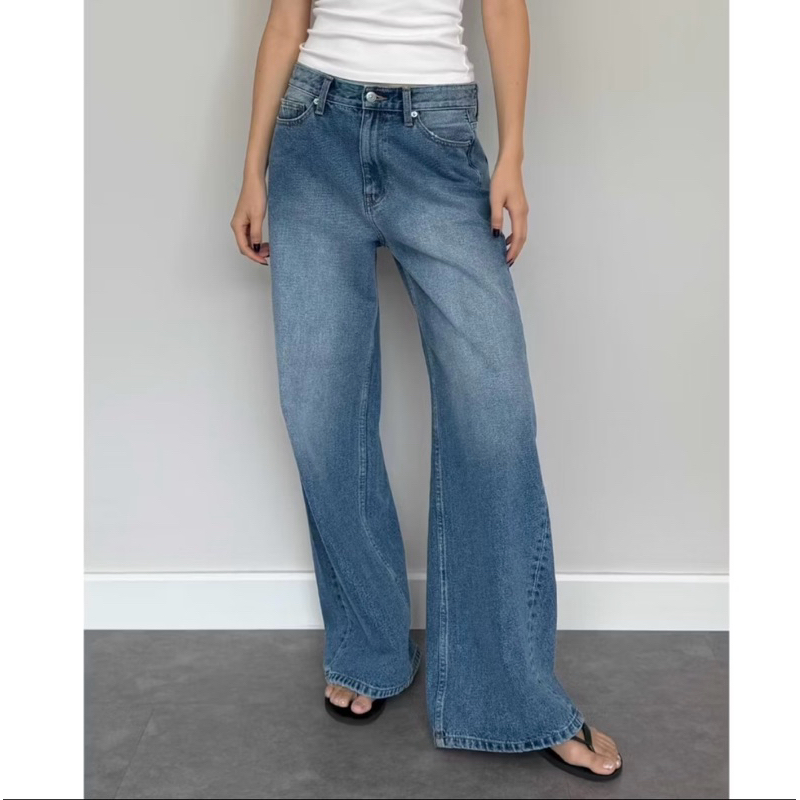 กางเกง AIMER - 90s Baggy Jeans กางเกงยีนส์ เอวต่ำ ทรงขาบาน