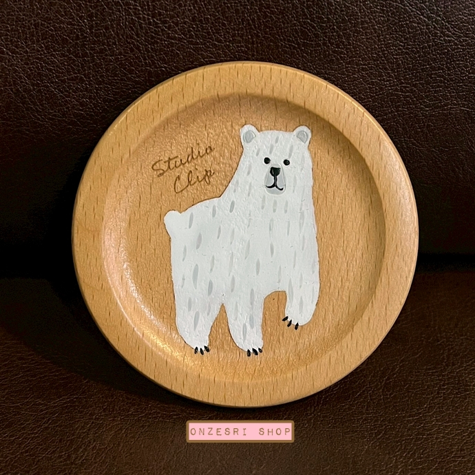 ที่รองแก้ว Studio Clip Wooden Coaster ลายหมีขาว จากร้าน Studio Clip Japan