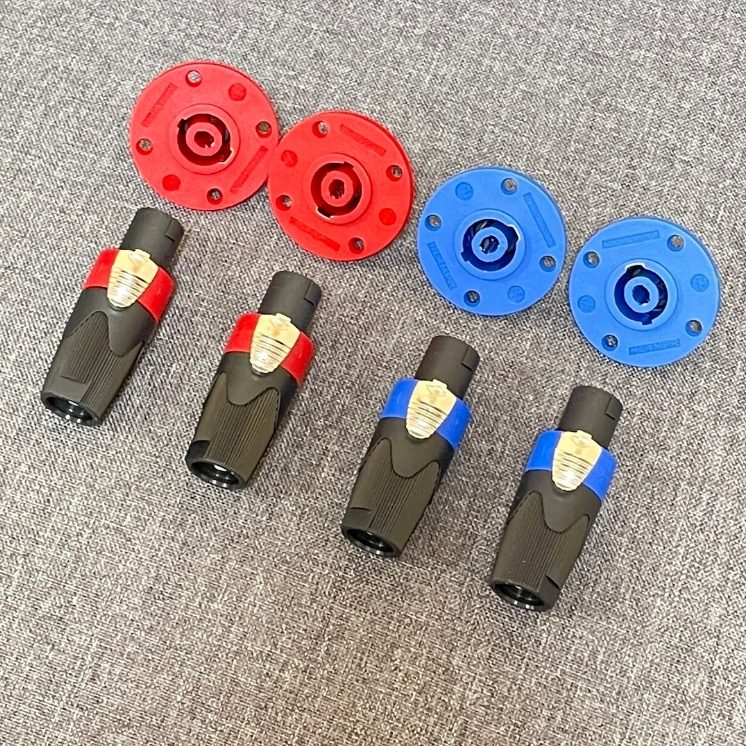 ปลั๊กสเปคคอนผู้+สเปคคอนตัวเมียกลมใหญ่ ปลั๊กสเปคคอนตัวผู้ แบบหมุนล็อค สำหรับต่อสายลำโพง สีฟ้า-สีแดง TDP SOUND ✅ส่งฟรี