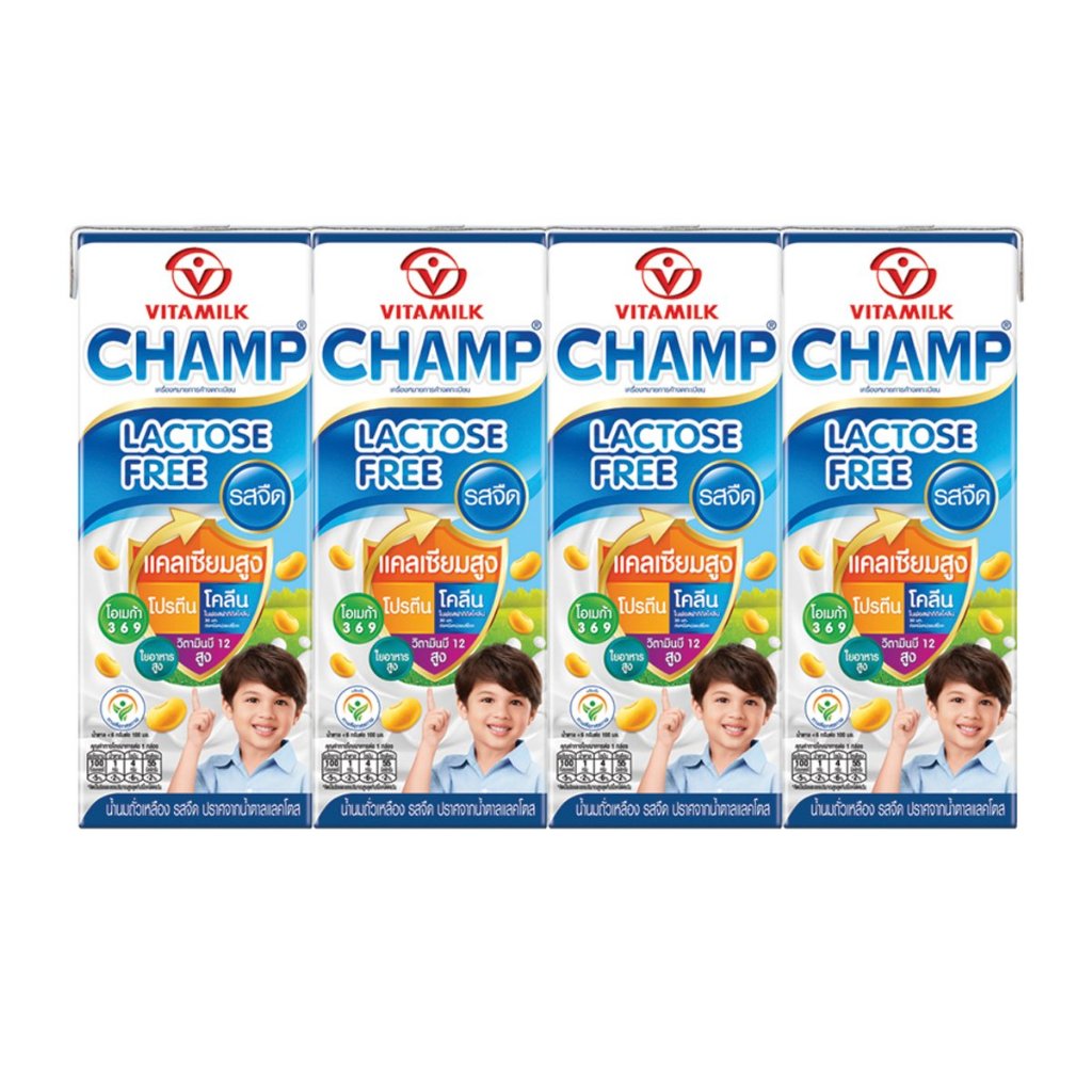 ไวตามิลค์ แชมป์ นมถั่วเหลือง ยูเอชที สูตรปราศจากแลคโตส รสจืด 180 มลX 24 กล่อง