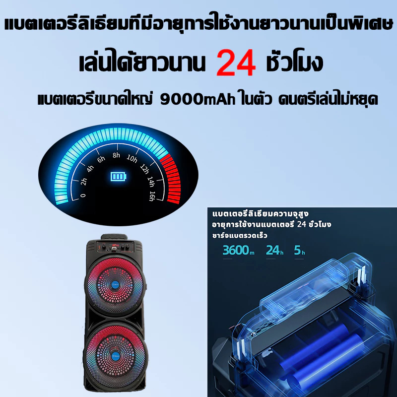 🎶140w ระดับเสียงสูงสุดๆ💥ลําโพงบลูทูธเบสหนัก ลําโพงบลูทูธ ลําโพง ลำโพงขนาดใหญ่ขนาด8นิ้ว2ตัว แบตเตอรี่ขนาดใหญ่ 2400MAH