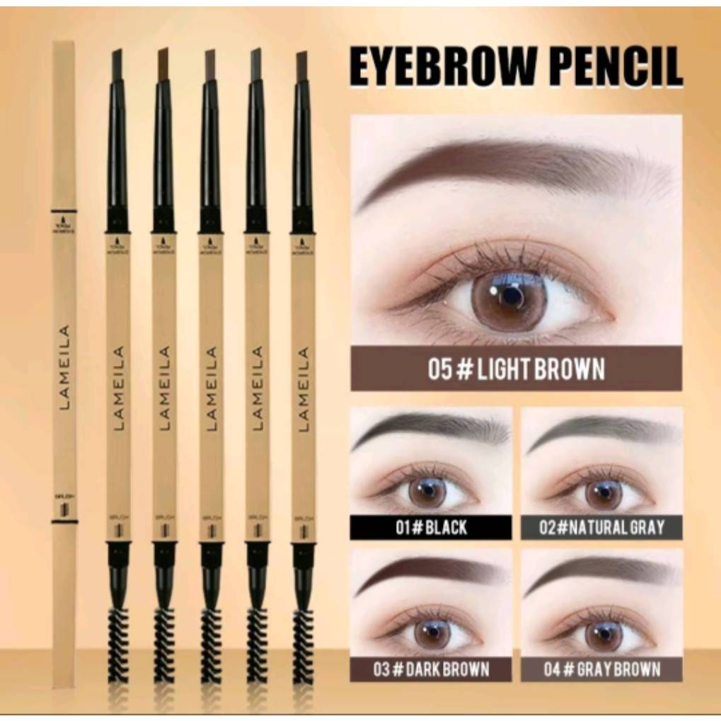 LAMEILA ไม่มีกล่อง แท่งสีทอง  ดินสอเขียนคิ้ว กันน้ำ 2 in 1 มีแปรงปัดคิ้วในตัว 5 สี - Women, Cosmetic