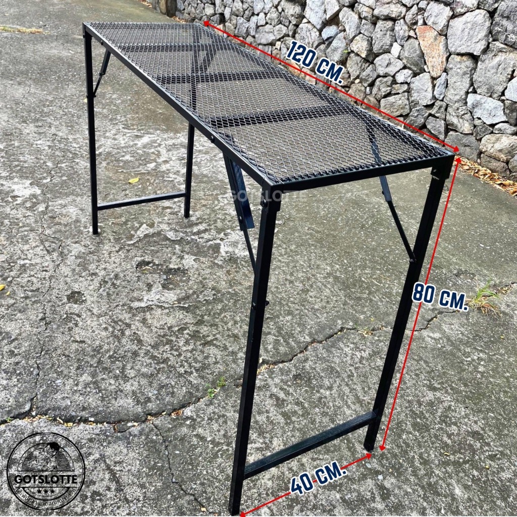 โต๊ะพับ ขนาด 40×120×80 cm.  หน้าตะแกรงเหล็กฉีก กันสนิม รับน้ำหนัก120+ kg. พับง่ายน้ำหนักเบา (pre-ord