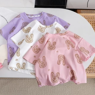 Beryl kids🌸แขนสั้นเด็กผู้หญิงฤดูร้อน🎀เสื้อยืดหวานๆพิมพ์การ์ตูนกระต่ายสาวน้อยน่ารัก ลำลองใส่สบาย แฟชั่นฤดูร้อน