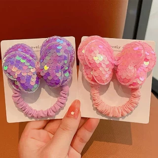 เด็ก Glitter เลื่อมโบว์เชือกผมสาวผูกผมสีม่วง / ชมพู