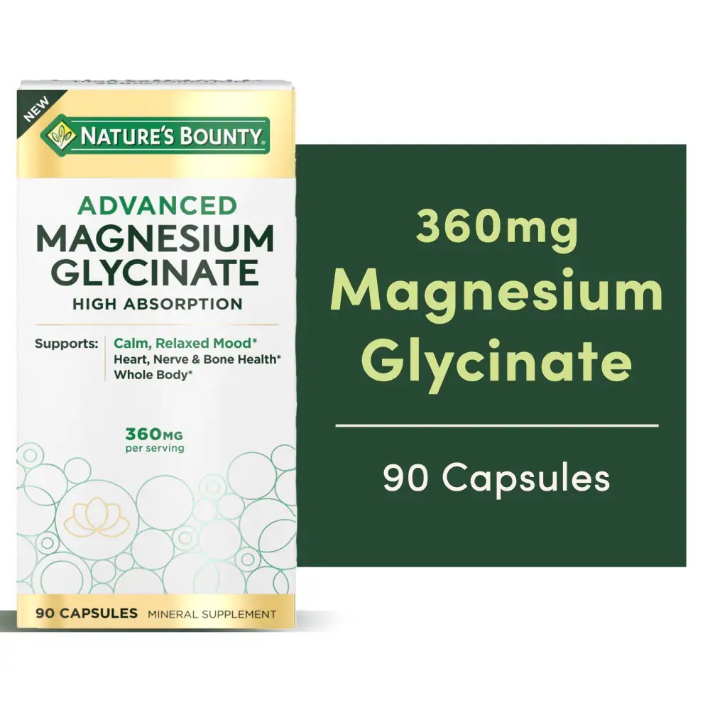 Nature's Bounty High Absorption Magnesium Glycinate, Supports a Calm & Relaxed Mood, 90 Capsules แมก