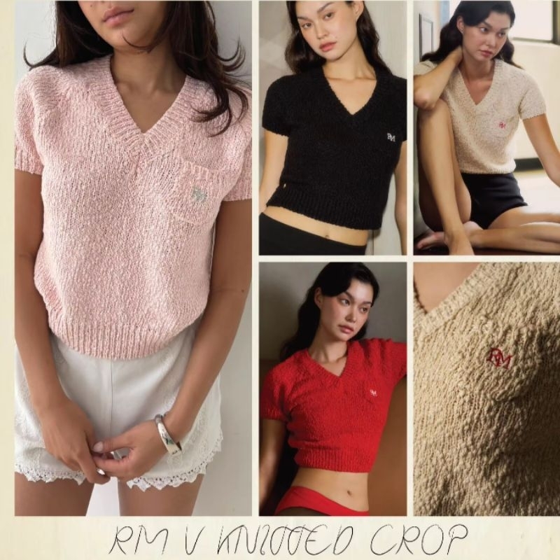 ใช้โค้ดลด20%-30%ได้น้าา Rally RM V Knitted Crop - เสื้อ Crop แขนสั้นคอวี (มีให้เลือก 4 สี)