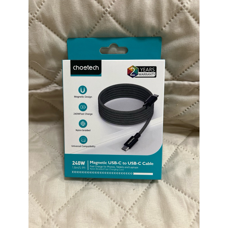 สายชาร์จ choetech type-C ทั้ง 2 ฝั่ง ยาว 1.8 m. 240w
