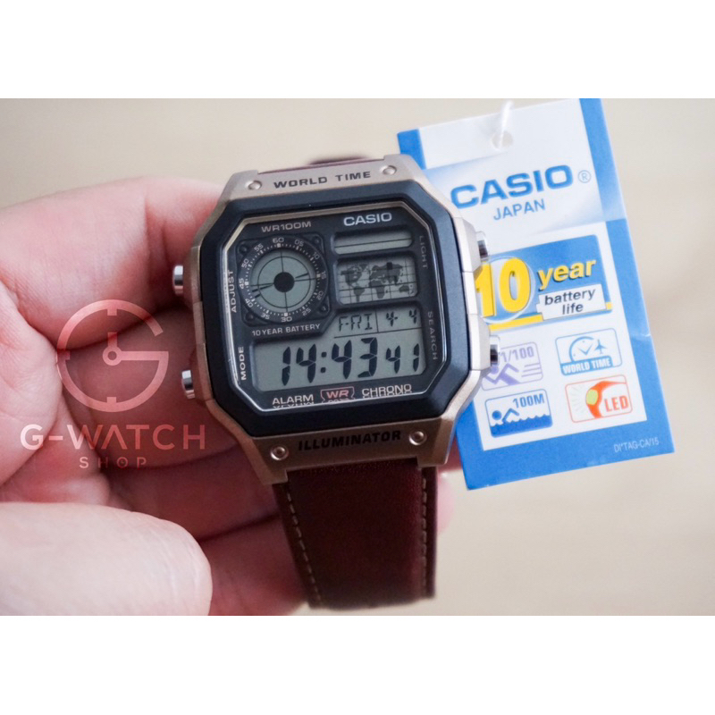 [มีสินค้าพร้อมจัดส่ง] CASIO Digital Leather Strap AE-1200WHL-5AV, AE-1200WHL-5A, AE-1200WHL-5, AE-1200WHL, AE-1200