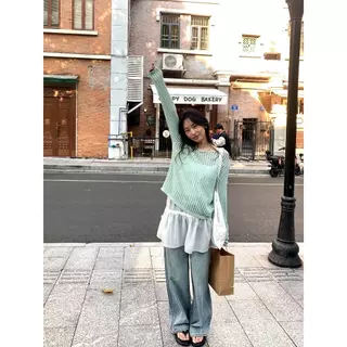 Couture (ส่งจากกรุงเทพฯ)เสื้อถักตาข่าย Summer style/ไตล์ใหม่ขี้เกียจหลวมครอบคลุมเนื้อครีมกันแดดเสื้อรอบคอออกแบบย