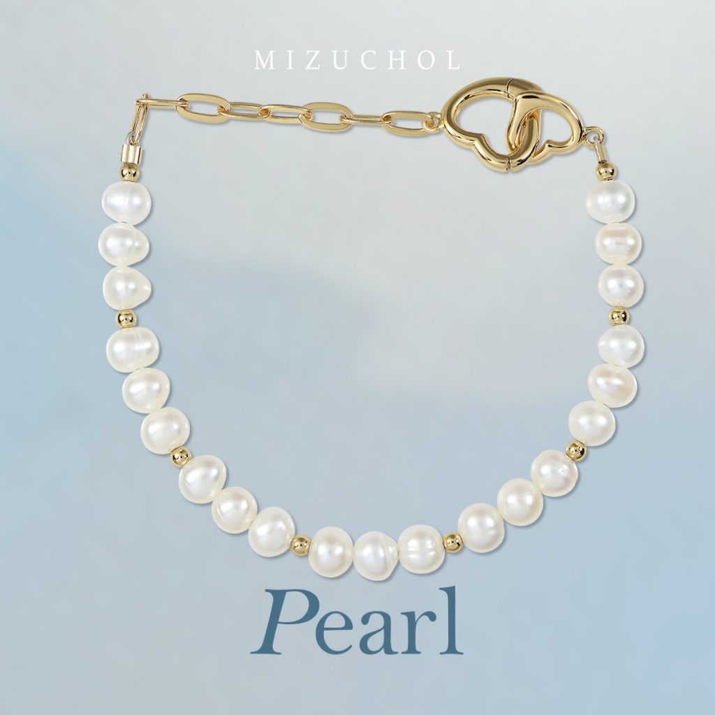 Mizuchol กำไลข้อมือเงินแท้ชุบทองคำแท้ ประดับไข่มุกแท้ Canvas of Clouds Bracelet