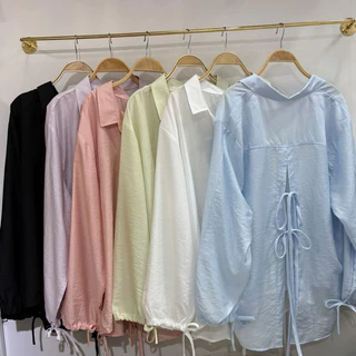 🎀มาใหม่ตัวดัง🎀เสื้อคอปกแขนยาวผูกโบว์หลังใส่ได้หลายสไตส์ผ้าพริ้วใส่สบาย#สาวอวบอ้วน#big-size
