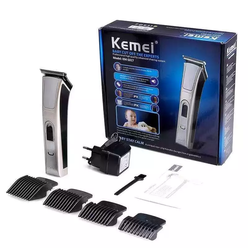 Kemei แบตเตอร์เลี่ยนตัดผมไร้สายล้างน้ำได้ ใบมีดไททาเนี่ยม ตัดคม เสียงเงียบ พร้อมหวีรองตัด 4 ขนาด อุปกรณ์ครบชุ