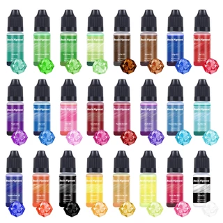 24 สีเอสเซ้นส์สีอัญมณีใส 10 มล. กาวเรซินอีพอกซี DIY เอสเซ้นส์สีอเนกประสงค์ เอสเซ้นส์สีuv