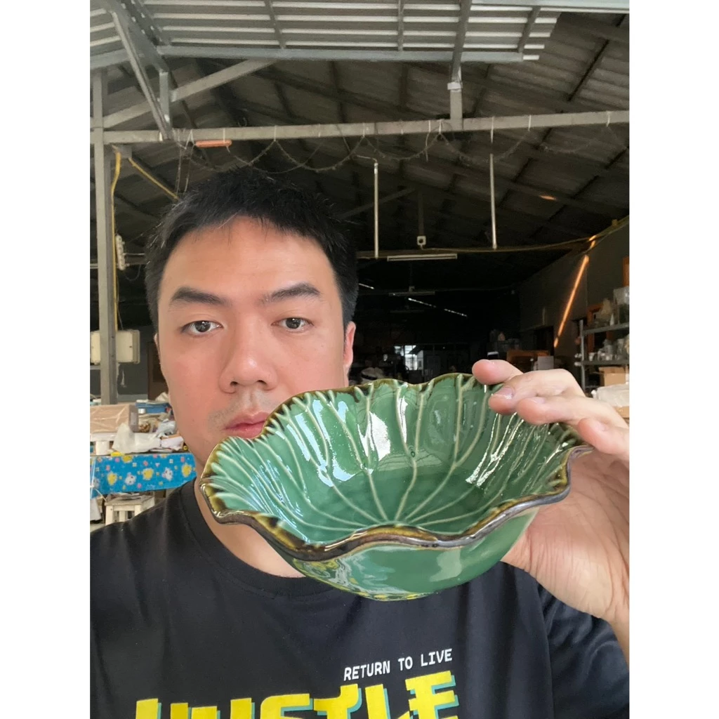 ชามใบบัวเซรามิก ชามก๋วยเตี๋ยว ชามร้านอาหารคาเฟ่ ขนาด 7.5 นิ้ว สีเขียว เนื้อสโตนแวร์ stoneware ออกใบกำกับได้ รหัส 41025