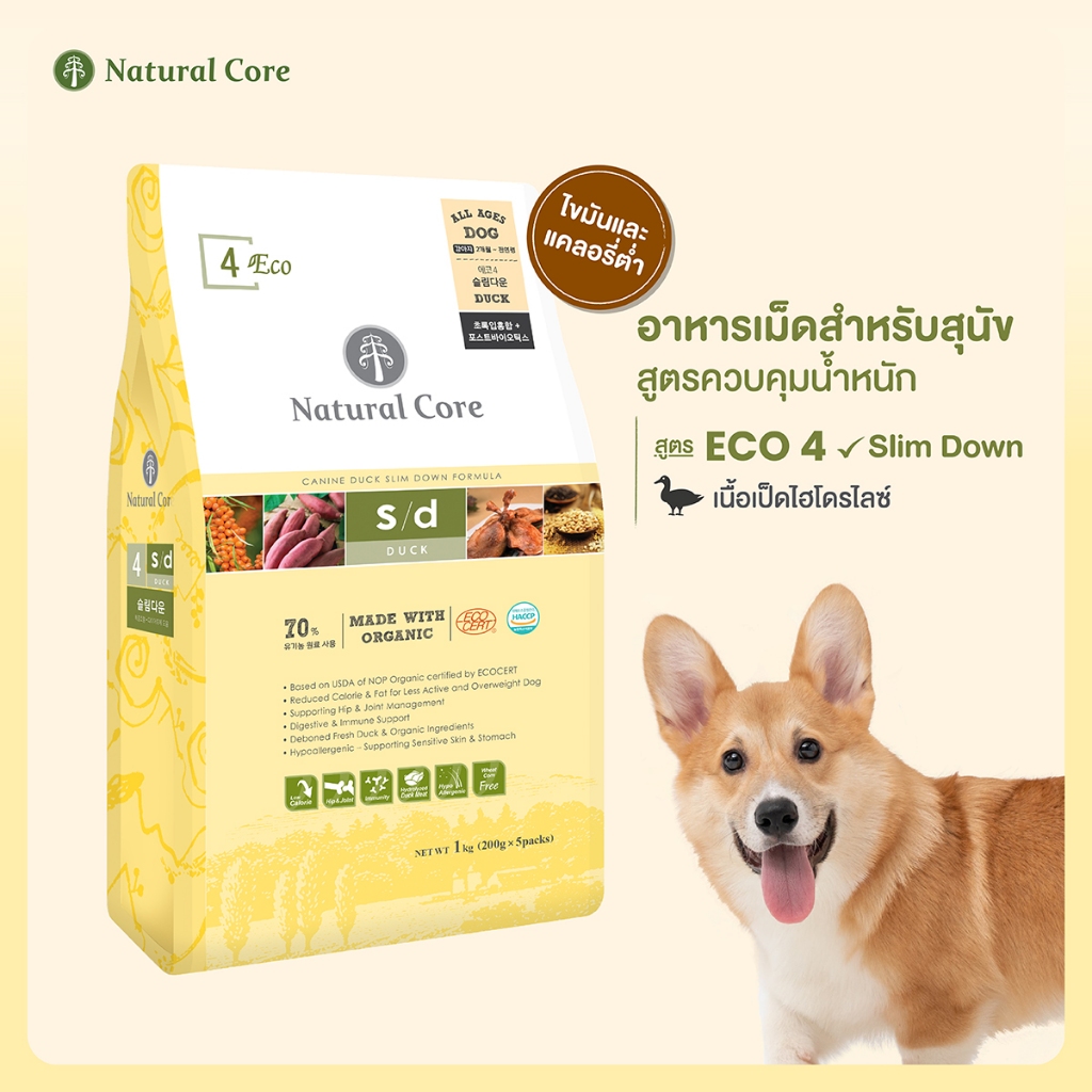 Natural Core ECO 4 Slim Down Duck อาหารสุนัข แบบเม็ด สูตรเนื้อเป็ด สำหรับสุนัขที่ต้องการลดน้ำหนัก (1