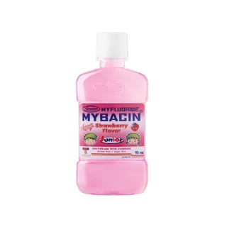 น้ำยาบ้วนปากจูเนียร์ขนาดพกพา สูตรกลิ่นสตอเบอร์รี่ ขนาด 95มล. Mybacin