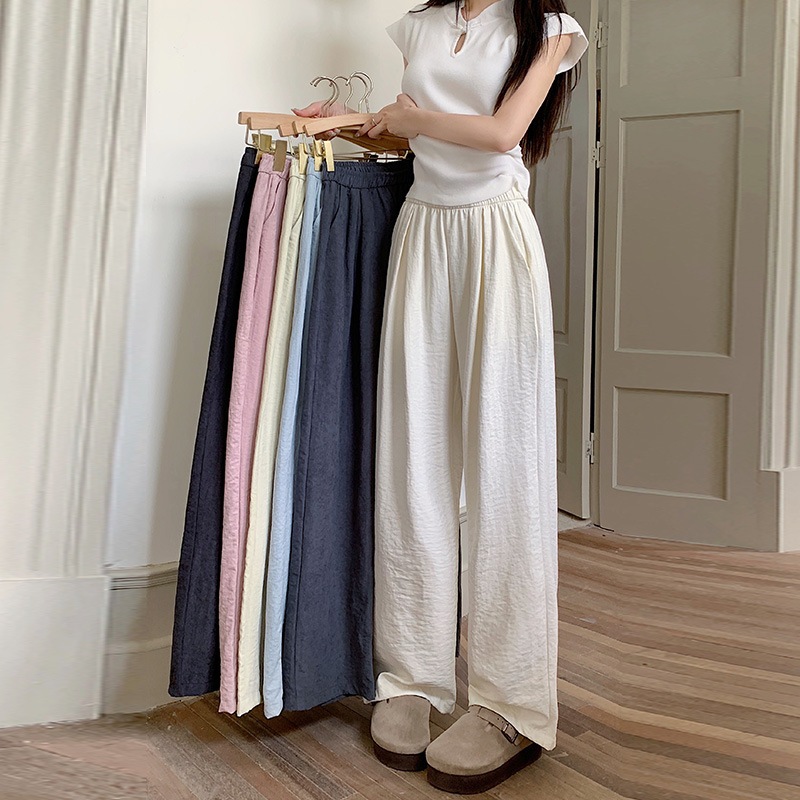 กางเกงลำลองผู้หญิง เอวสูง สีพื้น ทรงตรง แมตช์ได้กับทุกสไตล์