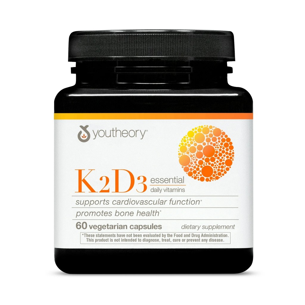 บำรุงกระดูก Youtheory K2 and D3  Essential Daily Vitamins 60 เม็ด บำรุงหัวใจ