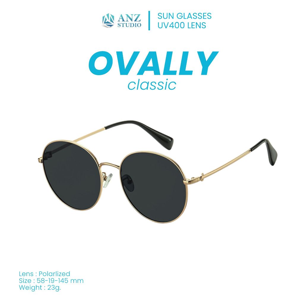 ANZ STUDIO แว่นกันแดด UV400 รุ่น OVALLY Classic  มาพร้อมเลนส์ Polarized TAC แท้ กันแดดได้ 100 % วัสดุกรอบสแตนเลส