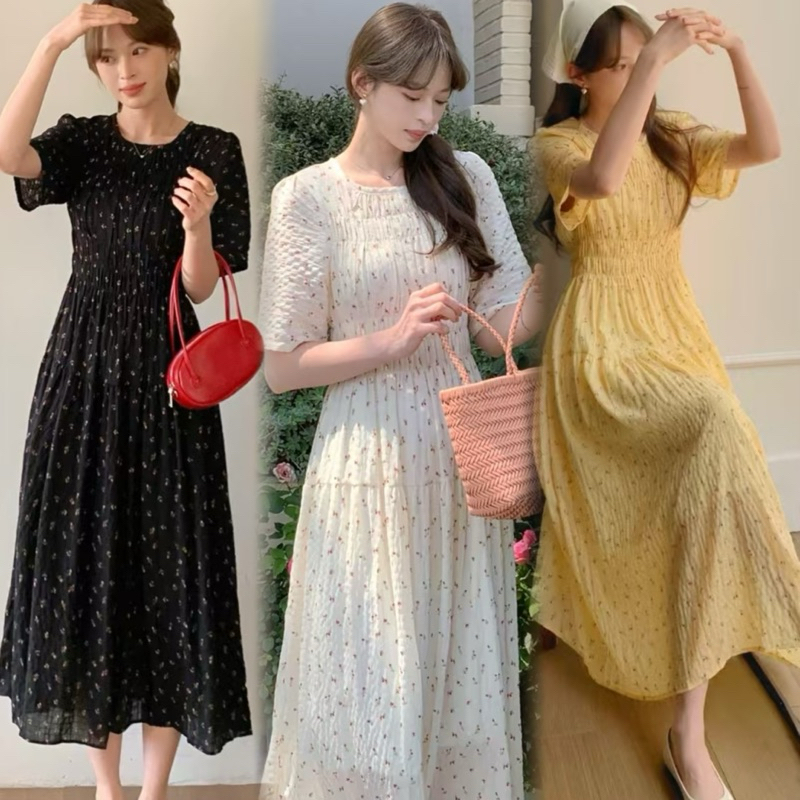 ชุดคลุมท้องแฟชั่นผ้าชีฟองลายดอกใส่สบาย มีซับใน พร้อมส่ง