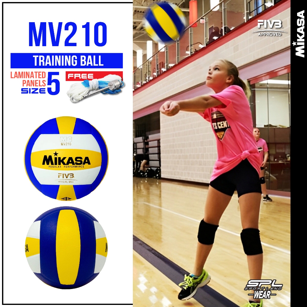 MIKASA มิกาซ่า วอลเลย์บอลหนัง Volleyball PU #5 th MV210 FIVB กกท (970) แถมฟรี ตาข่ายใส่ลูกฟุตบอล +เข