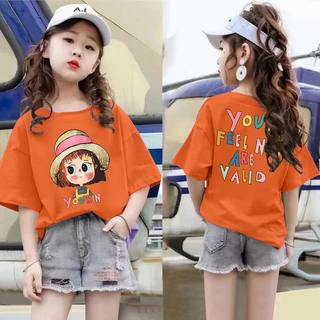 Yout-children เสื้อยืด kids แขนสั้น top 'สาวสีน้ำ' t shirt แฟชั่น สไตล์เกาหลี เสื้อผ้าเด็ก girl COD
