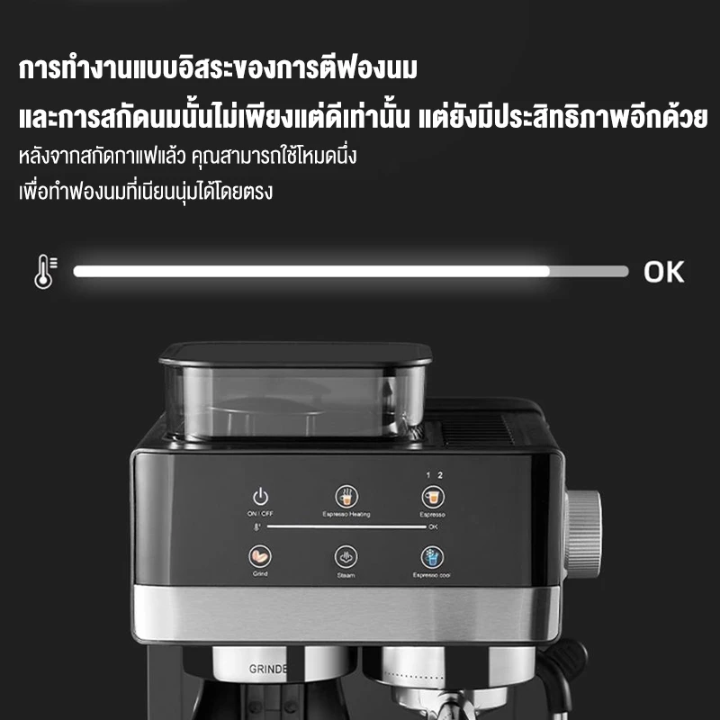 รับประกัน 1 ปี SOHEF เครื่องชงกาแฟ แบบบดในเครื่องเดียว 20bar 1800ML เครื่องชงกาแฟ เครื่องชงกาแฟอัตโนมัต เครื่องชงกาแฟสด thumbnail 5