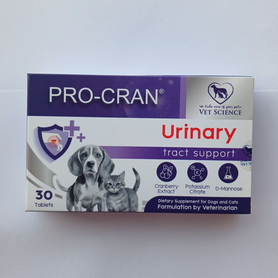 Pro-Cran แบบกล่อง 30 เม็ด วิตามินป้องกันการเกิดนิ่ว ลดการติดเชื้อในทางเดินปัสสาวะ สำหรับสุนัขและแมว