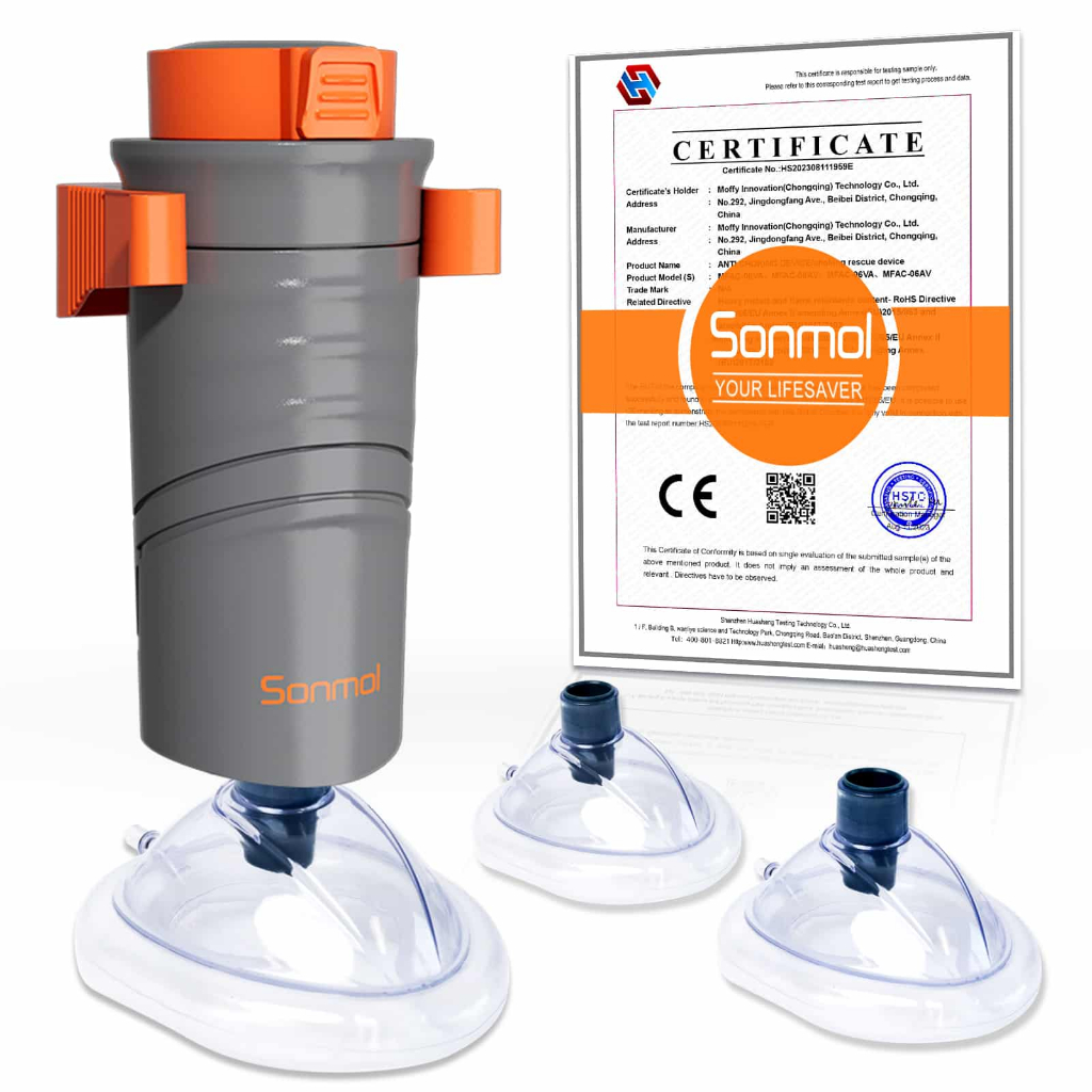 [พร้อมขาจับยึดผนัง] Sonmol – อุปกรณ์เสริมช่วยเหลือการสำลัก หน้ากาก 3 ขนาดสำหรับเด็กและผู้ใหญ่ รุ่น MFAC-08VC – โปรปัง
