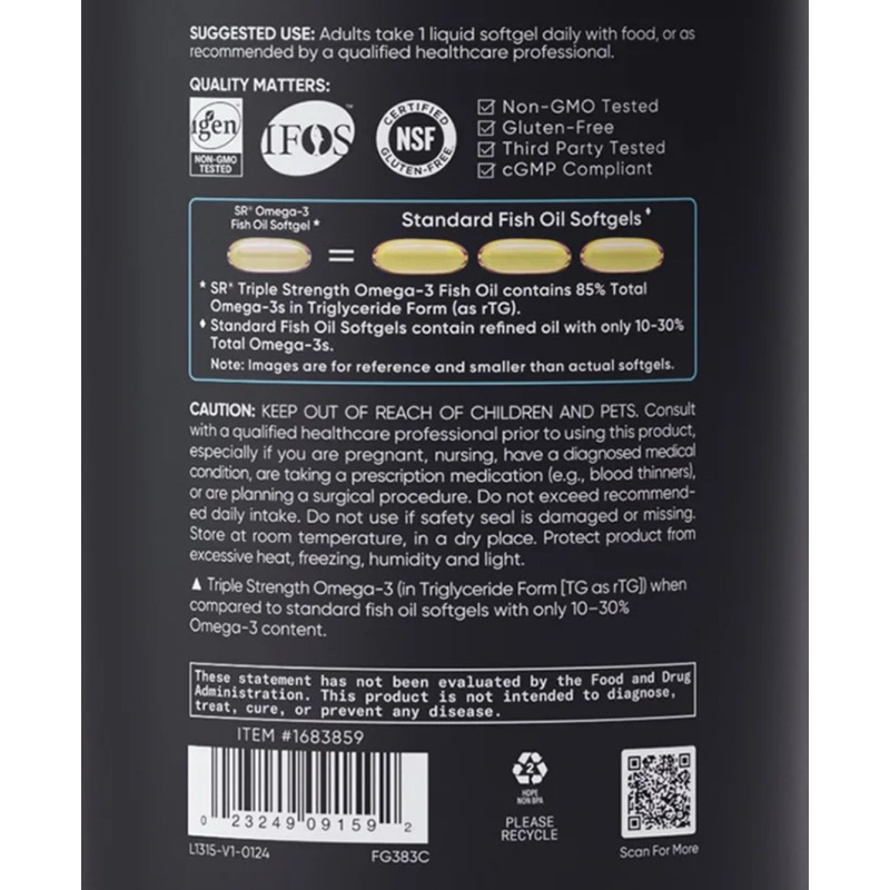 พร้อมส่ง Sports Research Triple Strength OMEGA3 1055mg(EPA 690mg + DHA 310mg) Fish Oil 1250mg 150 Softgels Exp: 01/2029 ราคา ถูกที่สุด ดีลบีเคเค แกลเลอรีภาพที่ 4