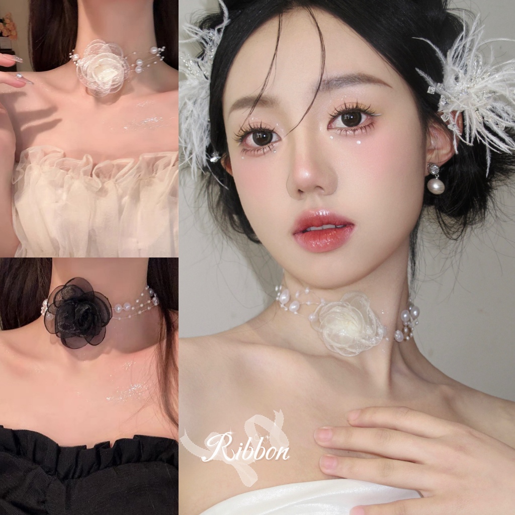สร้อยคอ แฟชั่นสําหรับผู้หญิง ดอกไม้ มุก ย้อนยุค สวยๆ