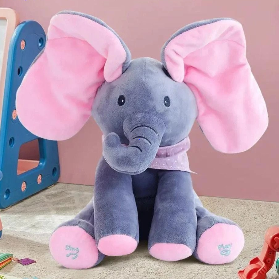 ตุ้กตาช้าง ตุ๊กตาช้างจ๊ะเอ๋ ช้างพูดได้ ช้างจ๊ะเอ๋ ตุ๊กตาจ๊ะเอ๋ สามารถพูดและร้องเพลงได้ การพัดหู รวมแบตเตอรี่