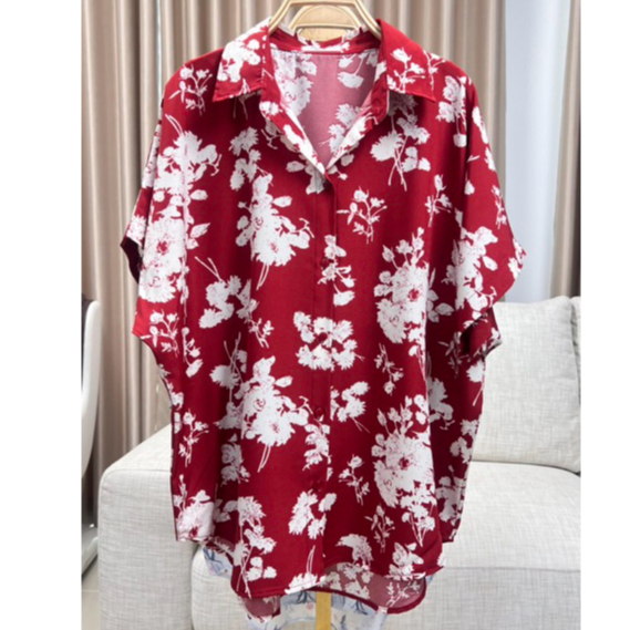 เสื้อเชิ้ตทรงปีกค้างคาว อก 50 นิ้ว ลายดอกสงกรานต์