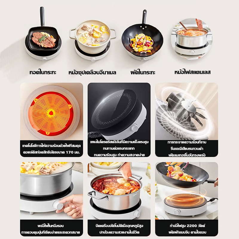 มีของแถม กำลังไฟสูง เตาไฟฟ้า เตาแม่เหล็กไฟฟ้าทรงกลม 3500 วัตต์ ปรับความร้อน 9 เตาแม่เหล็กไฟฟ้าอเนกประสงค์ - รูปที่ 2