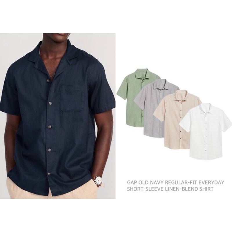 GAP เสื้อเชิ้ต คอปก แขนสั้น OLD NAVY REGULAR-FIT EVERYDAY SHORT-SLEEVE LINEN-BLEND SHIRT (B2905)