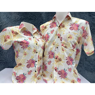 เสื้อคู่ เสื้อทีม ลายดอก 6859 ราคาส่ง สีชมพู สีฟ้า สีแดง